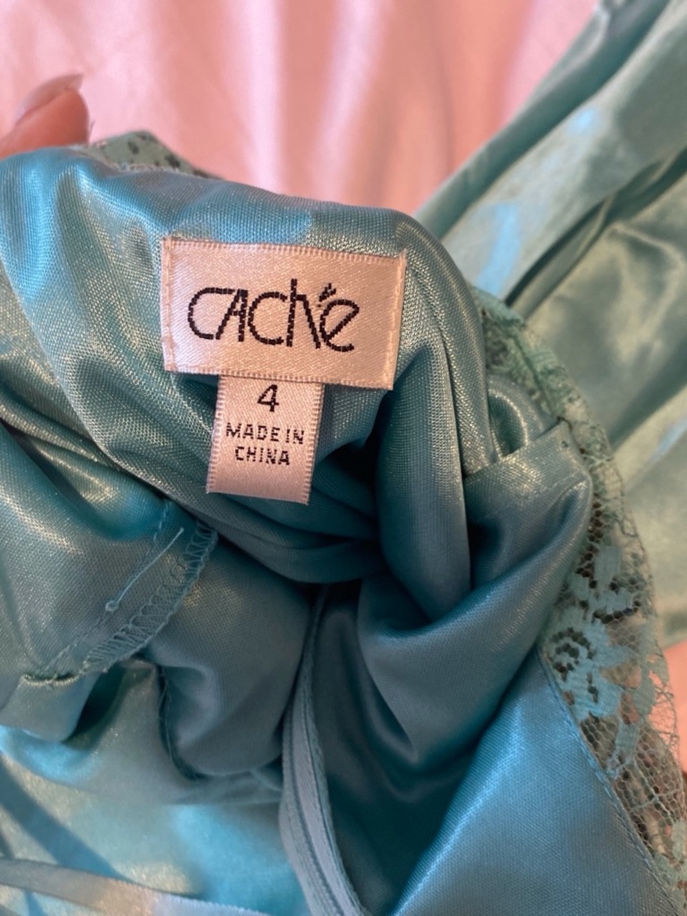 Cache Teal Lace & Sequin High-Low Slip Dress - Picture 7 of 9
